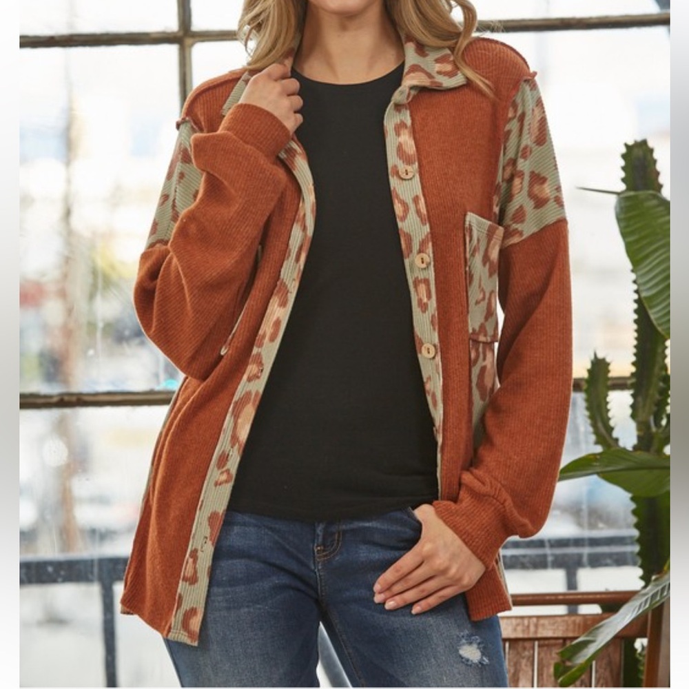 ShopEvelynne Rust and Olive Patterned Cardigan